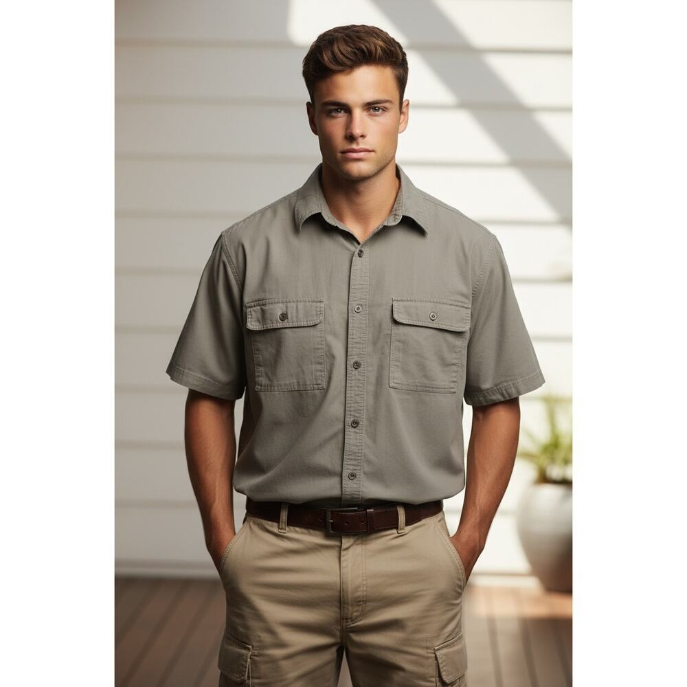 Magellan Outdoors Short Sleeve Button Down Shirt Khaki Size M